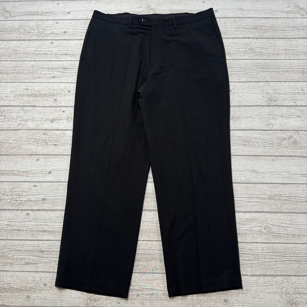 NEW Haggar Dress Pants Men's 42x30 Black Classic Fit Straight Stretch Trousers